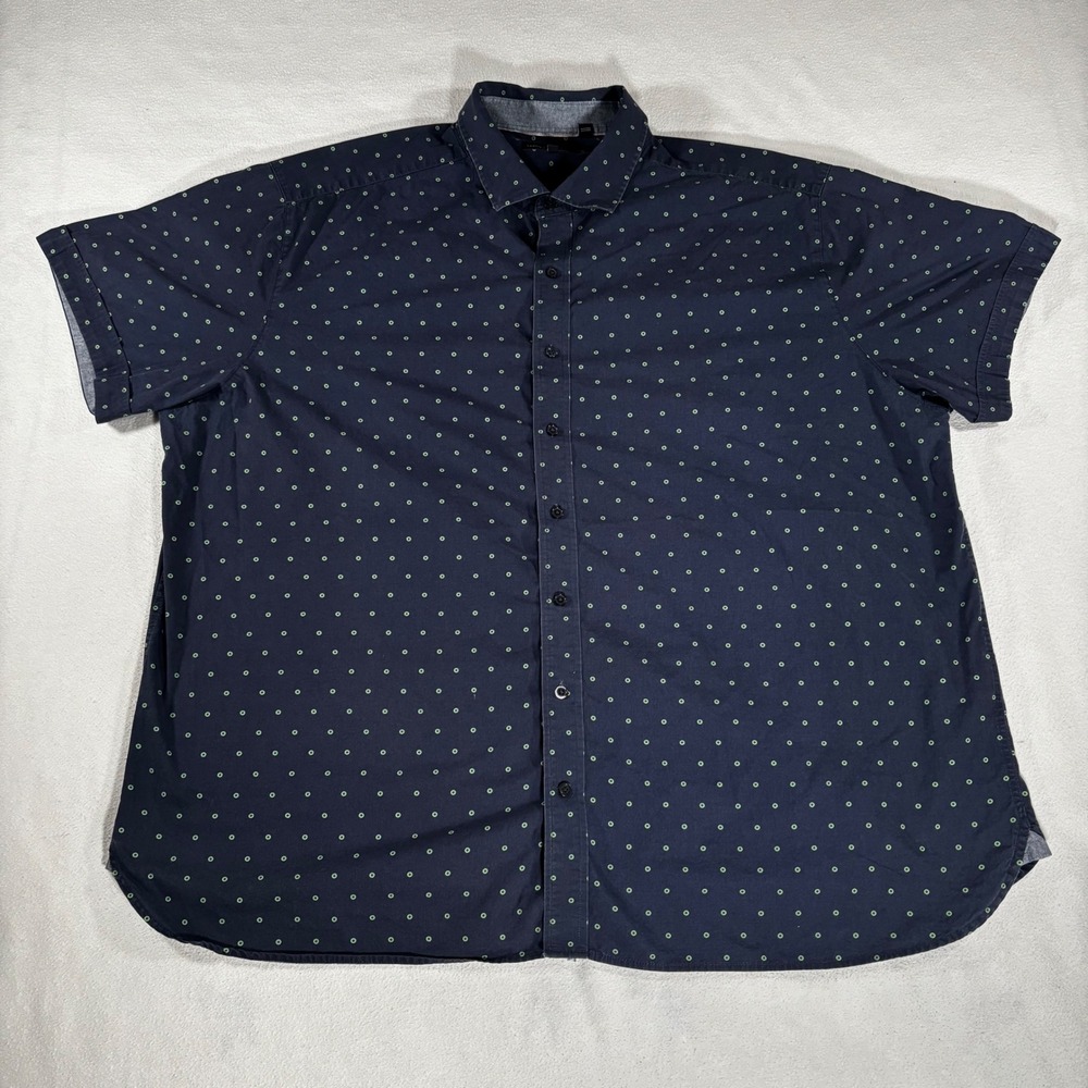 Twenty Eight Degrees Button Down Mens 2XL Navy Blue Excellent Polka Dot Shirt